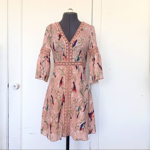 Dresses & Skirts - Floral Pink Dress with Bell Sleeves